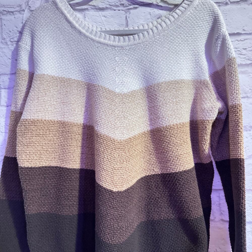 N Touch Brown, Tan and Cream Striped Sweater SZ L